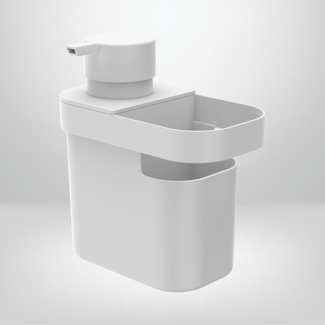 Dispensador de Jabón Líquido con Compartimiento OU &quot;Trium&quot;, Color: Blanco