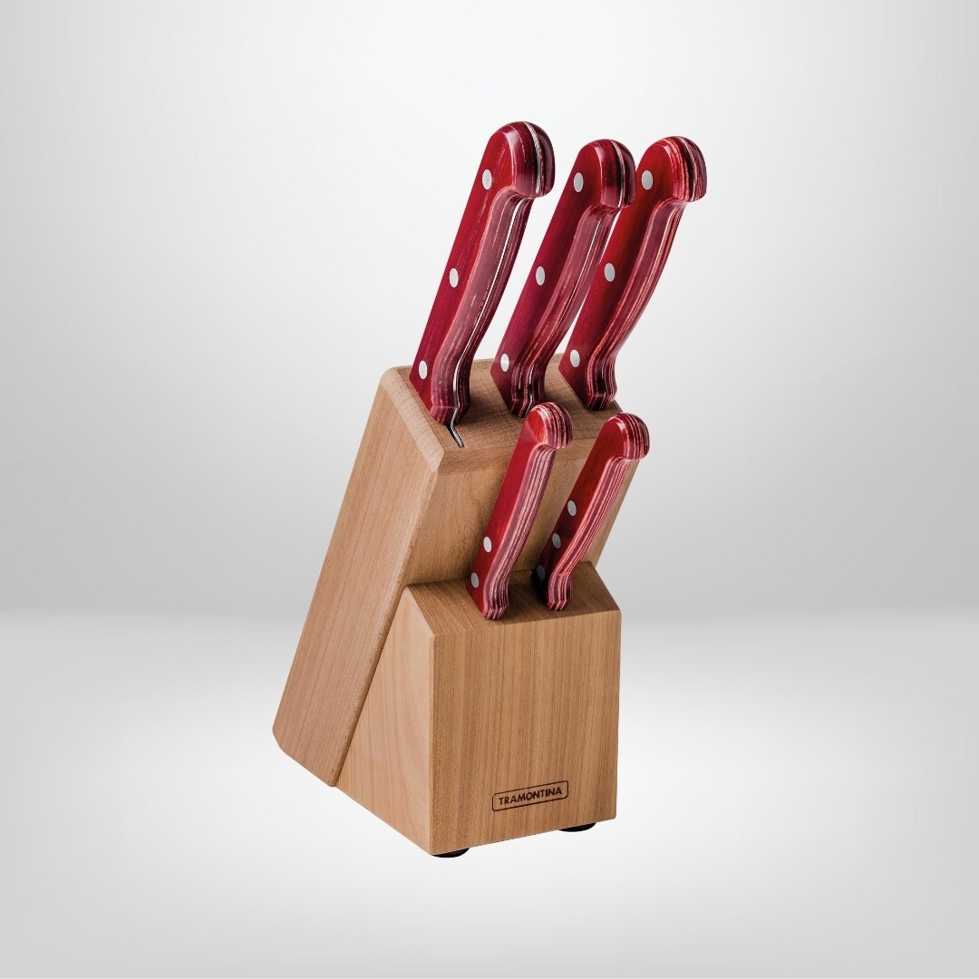 Taco + 5 Cuchillos Rojo TRAMONTINA &quot;Pollywood&quot;