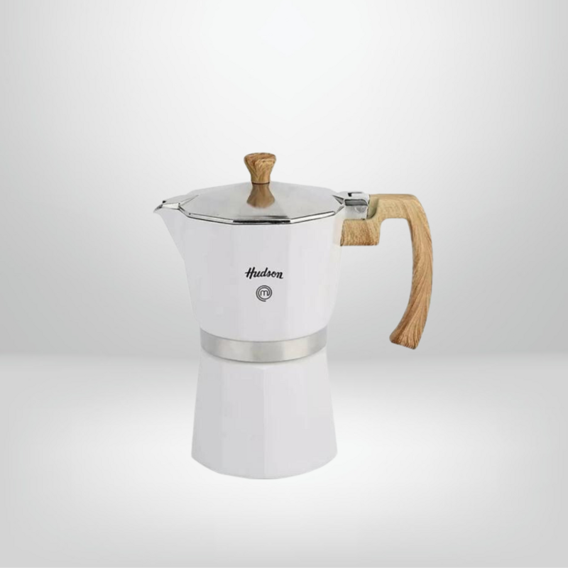 Cafetera Italiana de Aluminio 6 Tazas &quot;Blanca&quot; HUDSON