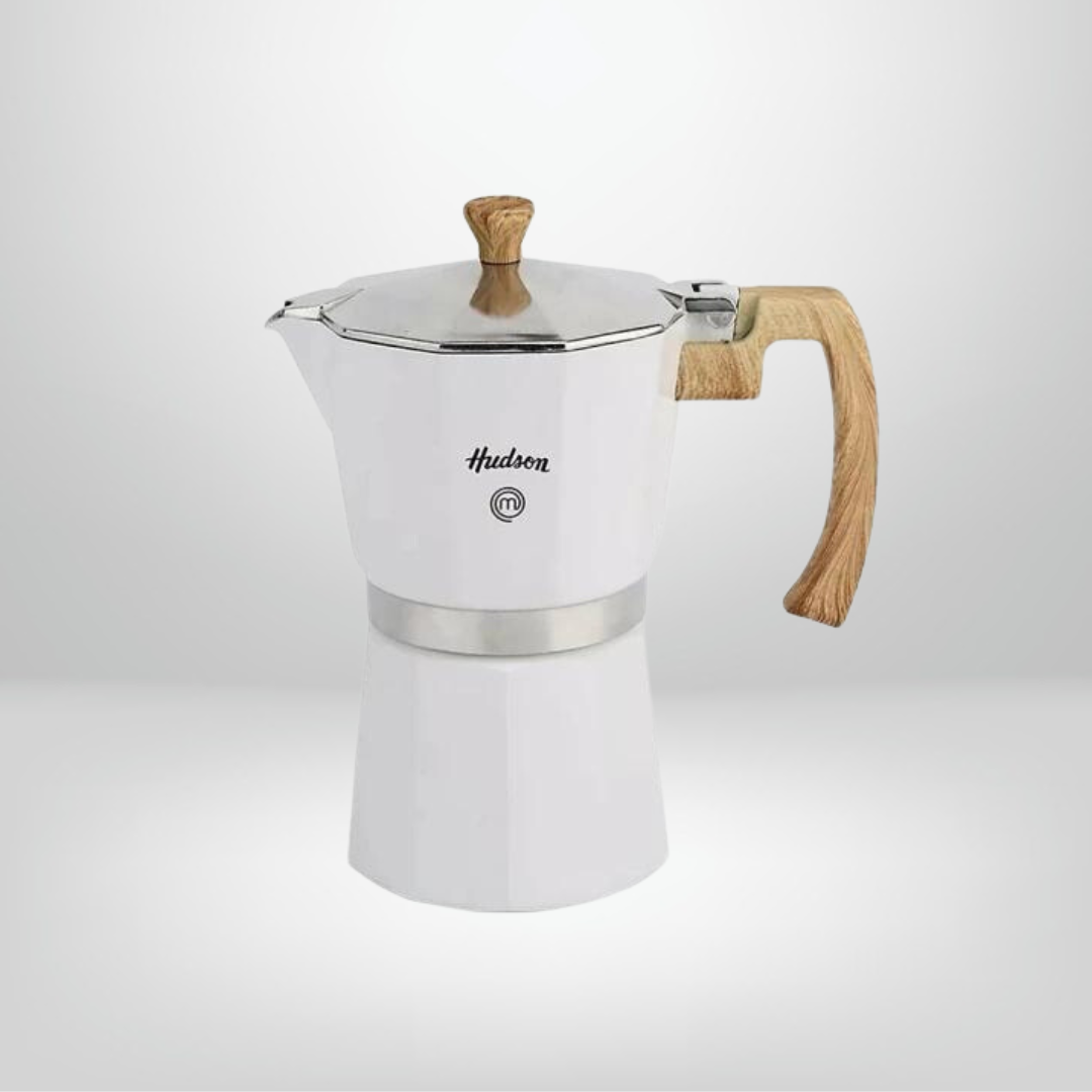 Cafetera Italiana de Aluminio 9 Tazas &quot;Blanca&quot; HUDSON