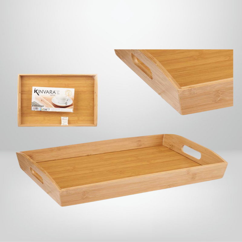 Bandeja de Madera de Bambú c/Asas  44x29x5,5cm KINVARA