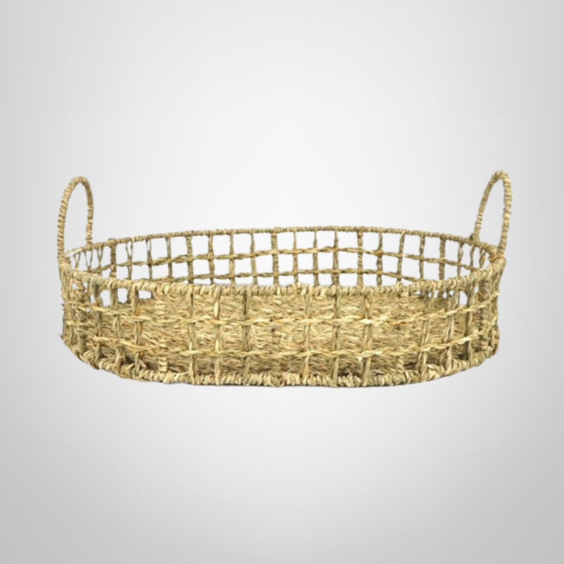 Bandeja Oval c/Asas de Fibra Natural 45 x 36 x 7cm