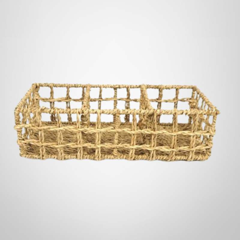 Organizador 3 Divisiones Rectangular de Fibra Natural 29 x 14 x 9cm