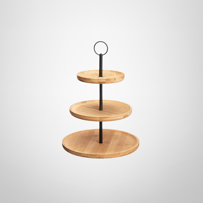 Frutero 3 Estantes de Madera de Bambú c/Soporte de Metal