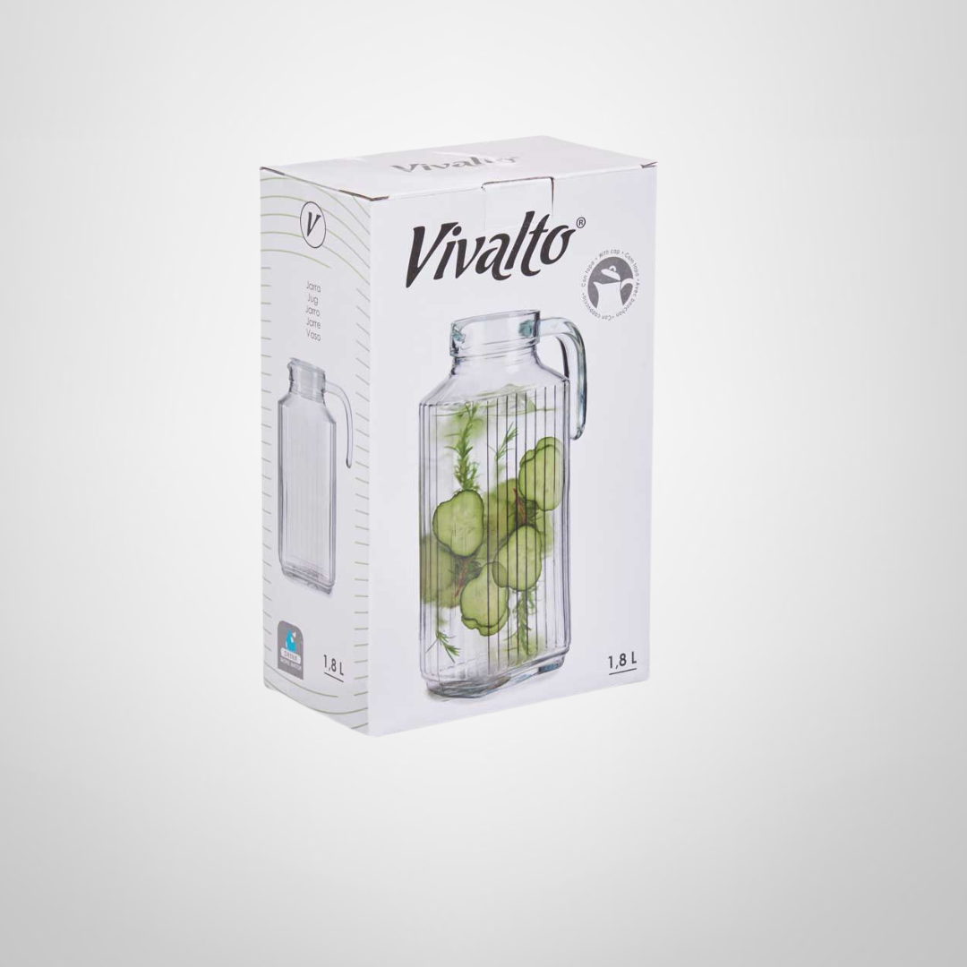 Jarra de Vidrio c/Tapa Blanca y Asa 1,8 Litros para Nevera