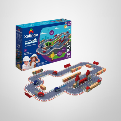Pista de Autos de Juguete en Bloques y Puzzle de Madera 70 Piezas XALINGO
