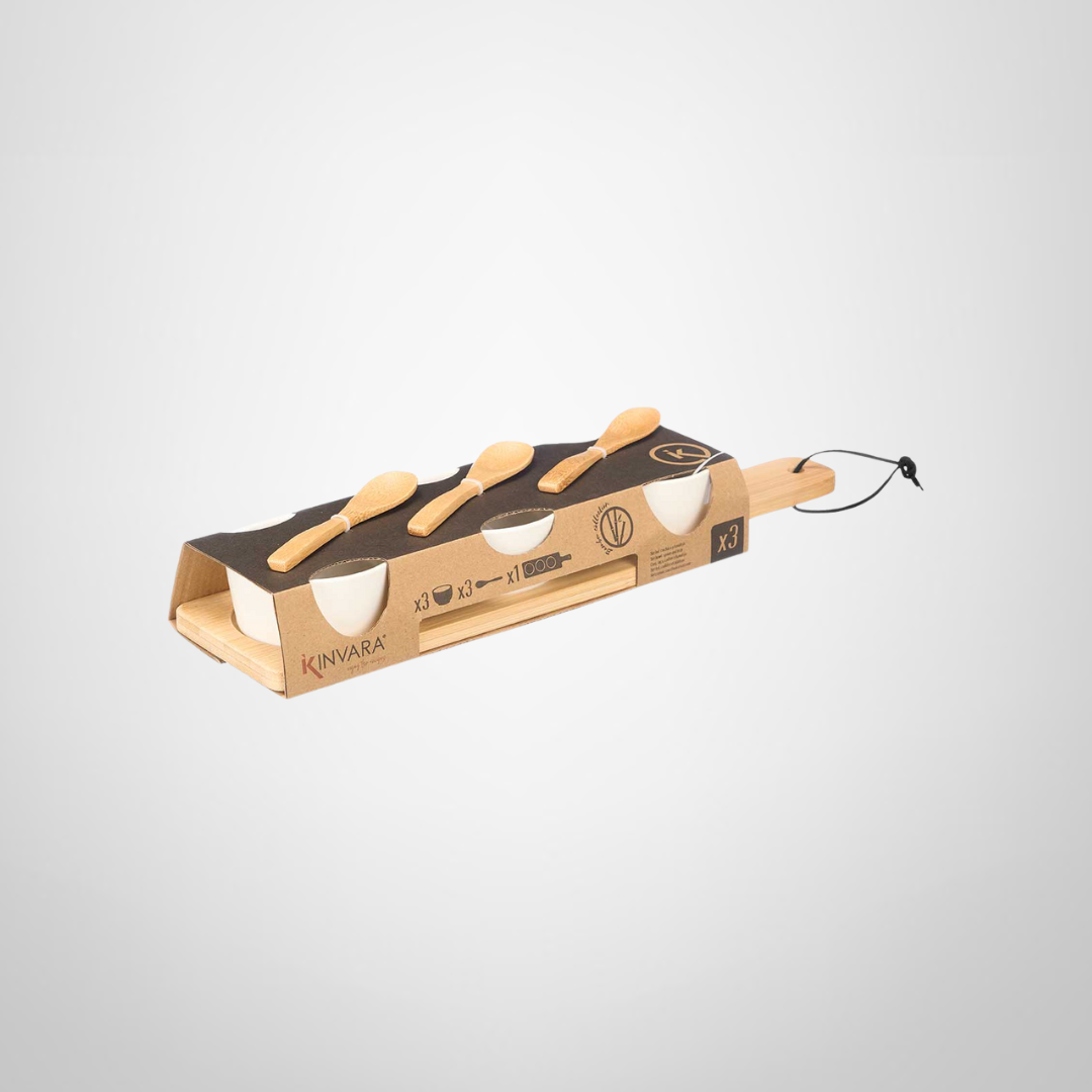 Set Copetinero de Cerámica c/Tabla + Cucharas de Bambú
