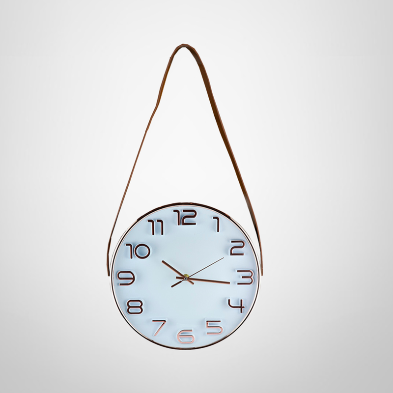 Reloj de Pared Cromado c/Correa 30cm Blanco con Dorado