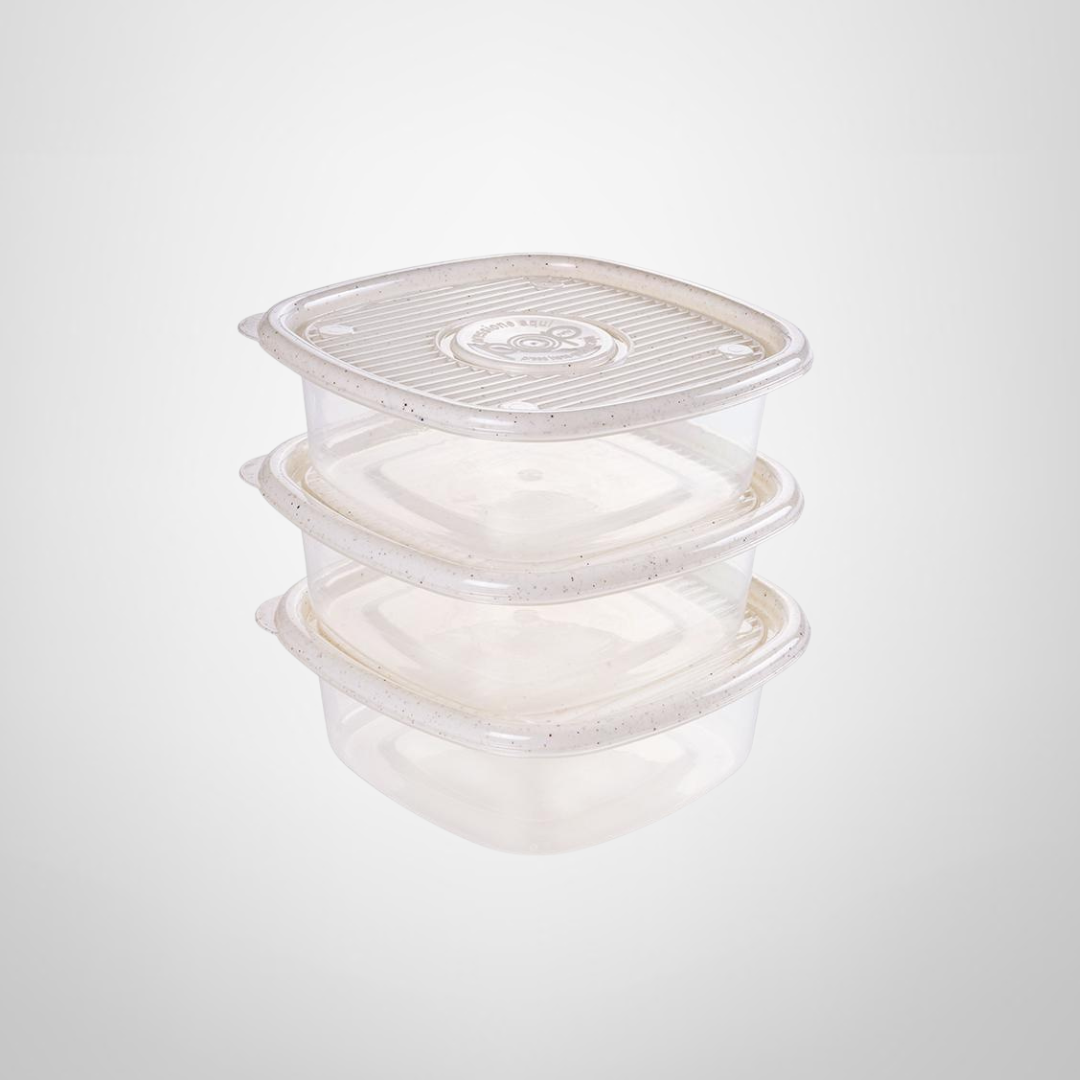 Juego de Recipientes Cuadrados 1 Litro 3 Piezas Blanco Marmol &quot;Pop&quot; PLASUTIL