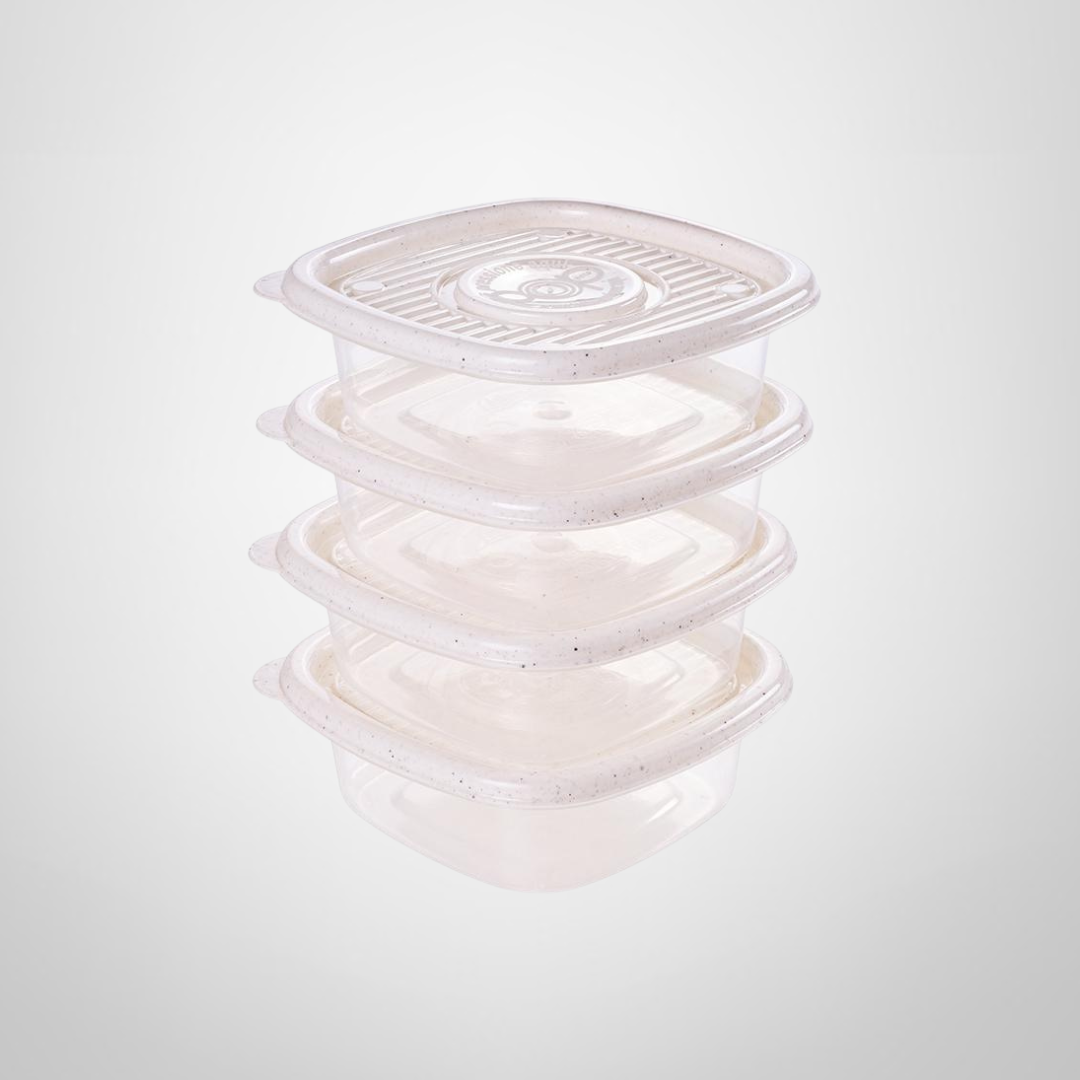 Juego de Recipientes Cuadrados 400ml 4 Piezas Blanco Marmol &quot;Pop&quot; PLASUTIL