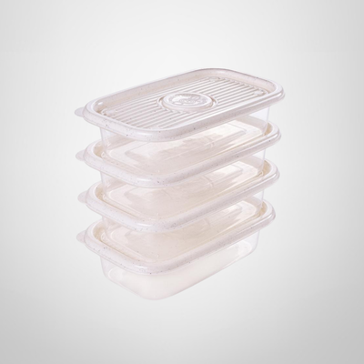 Juego de Recipientes Rectangulares 520ml 4 Piezas Blanco Marmol &quot;Pop&quot; PLASUTIL