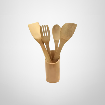 Juego de Menage de Bambú c/Soporte 5 Piezas