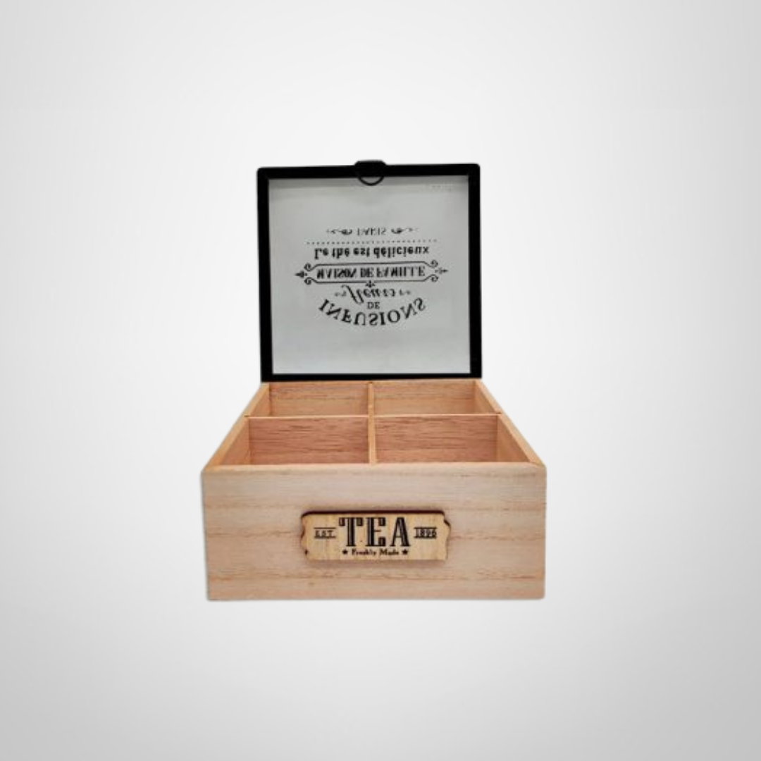 Caja de Madera c/Divisiones para Té 17x17x7,5cm
