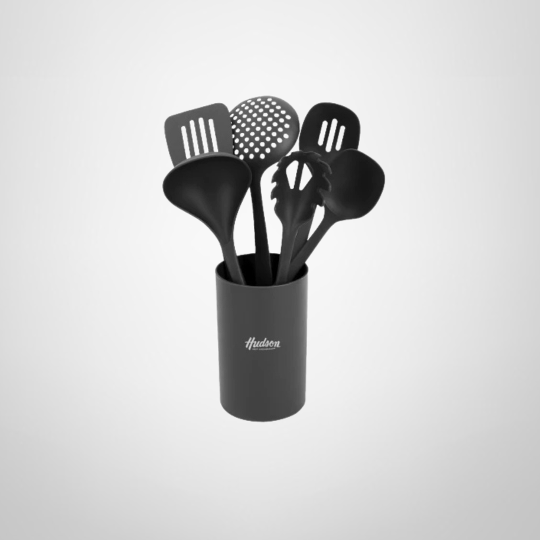 Set de Utensilios de Nylon 7 Piezas c/Base HUDSON Negro