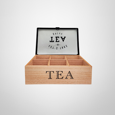 Caja de Té de Madera c/Tapa de Vidrio