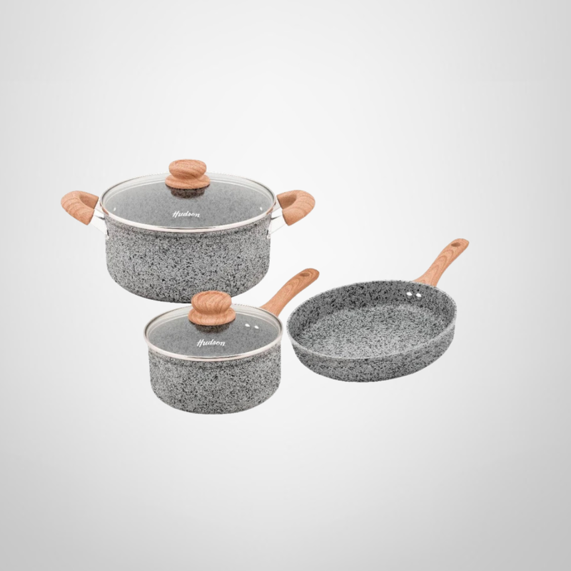 Juego de Ollas de Cocina &quot;Granito Stone&quot; de Aluminio Forjado 5 Piezas HUDSON