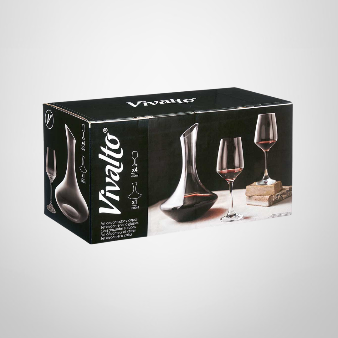 Set Decantador + 4 Copas de Vino de Vidrio VIVALTO