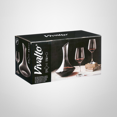 Set Decantador + 4 Copas de Vino de Vidrio VIVALTO