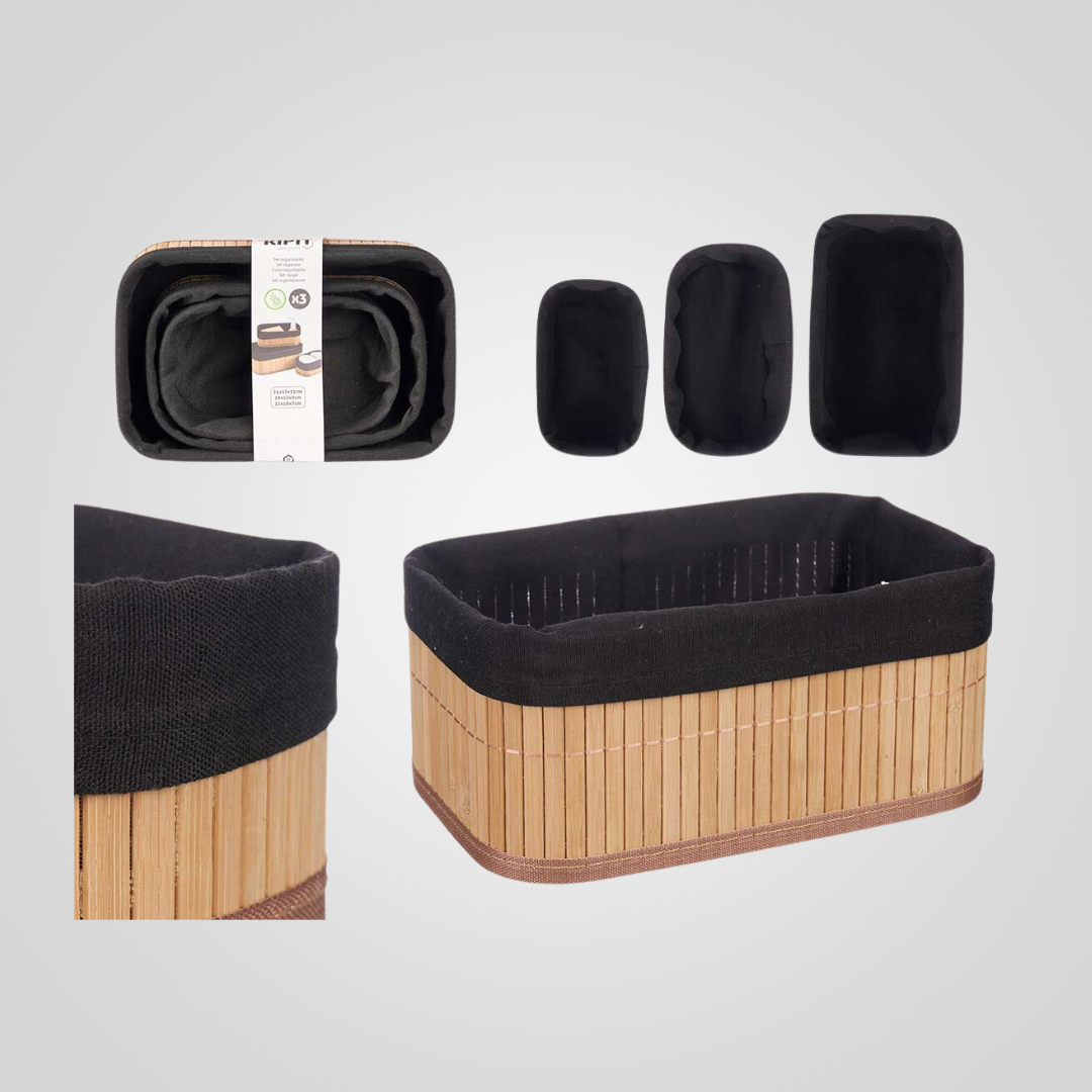 Set 3 organizadores bambú negro/blanco 3 tamaños