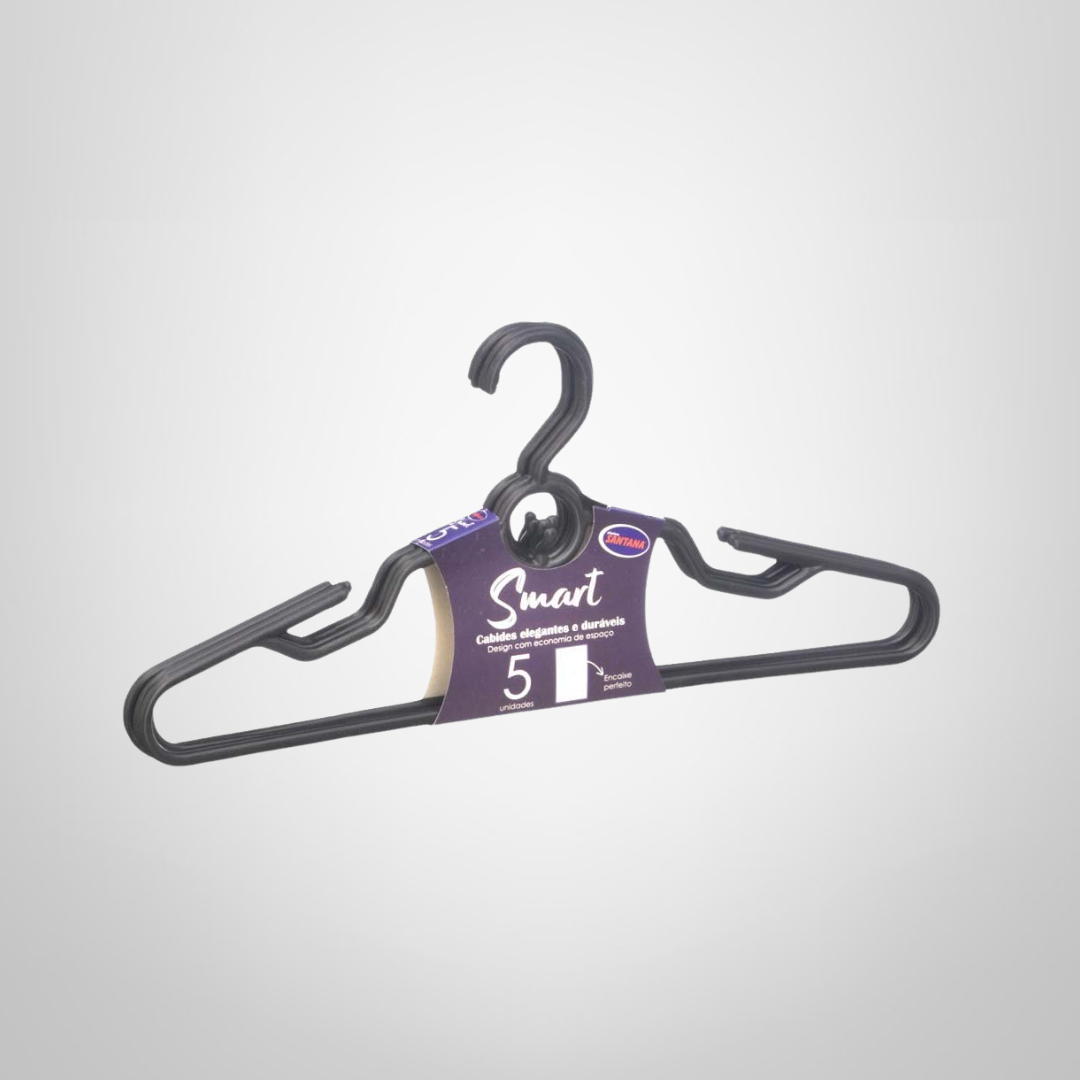Juego de 5 Perchas para Ropa de Plástico Negro
