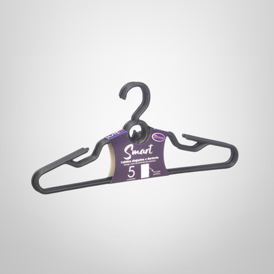 Juego de 5 Perchas para Ropa de Plástico Negro