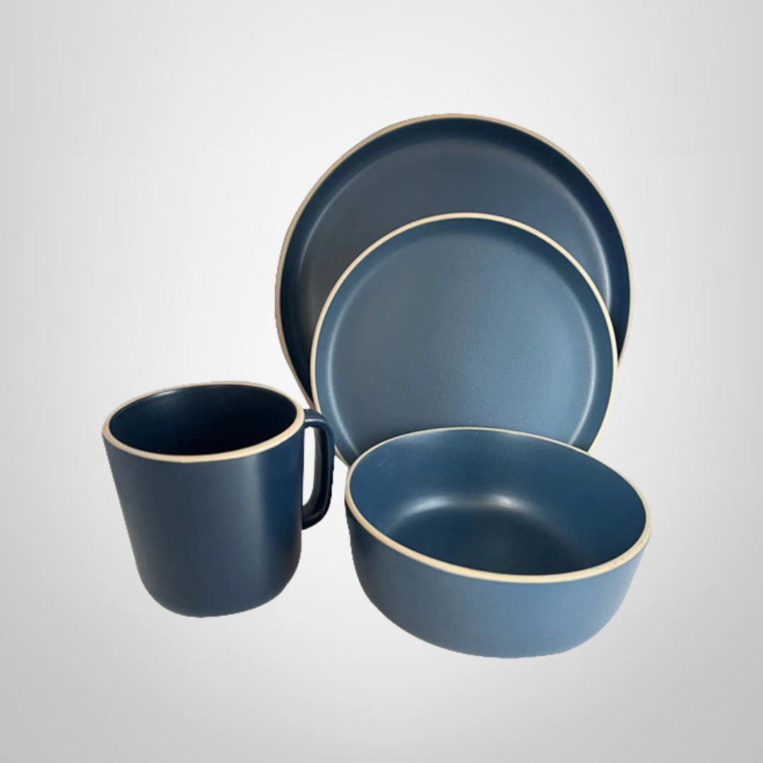Juego de Vajilla 16 Piezas de Ceramica Azul Mate