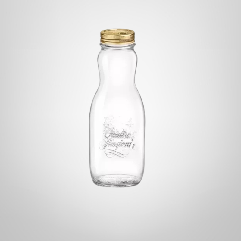 Botella de Vidrio Tapa Rosca de Metal Dorada 1 litro &quot;Juice&quot;