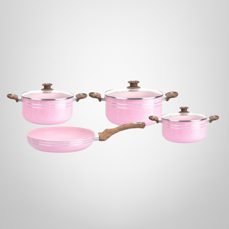 Juego de Ollas de Cocina 7 Piezas Anti adherente Rosa &quot;Rieti&quot; CUORI