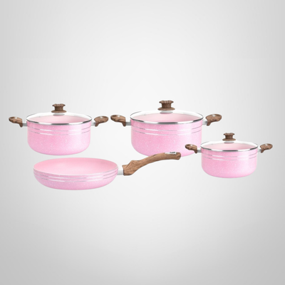 Juego de Ollas de Cocina 7 Piezas Anti adherente Rosa &quot;Rieti&quot; CUORI