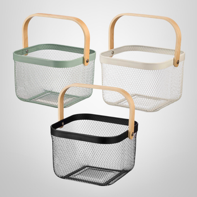 Cesta Cuadrada de Metal c/Asa de Madera KINVARA