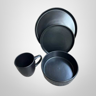 Juego de Vajilla 16 Piezas de Ceramica Negro Mate