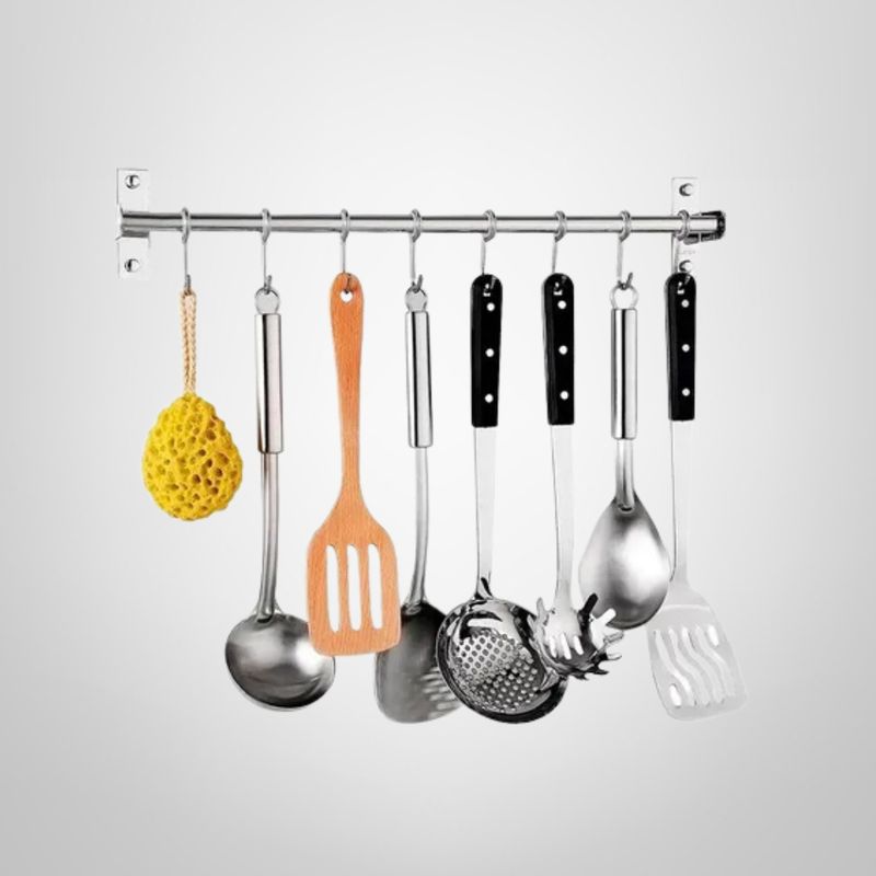 Barral de Cocina Doble de Acero Inoxidable 50cm 8 Ganchos