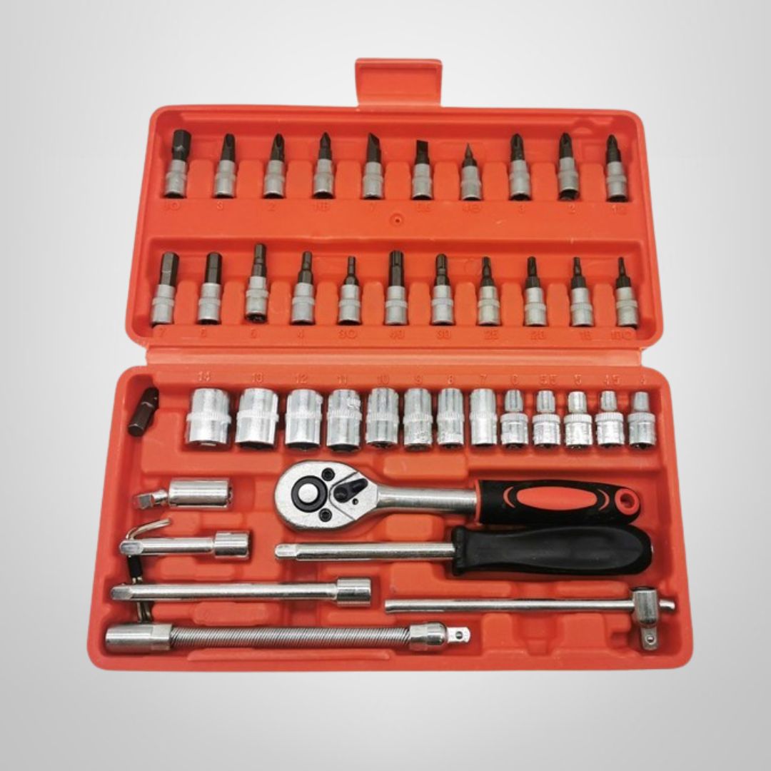 Caja con Destornillador y Llave Cricket c/ Dados y Puntas 44 Piezas