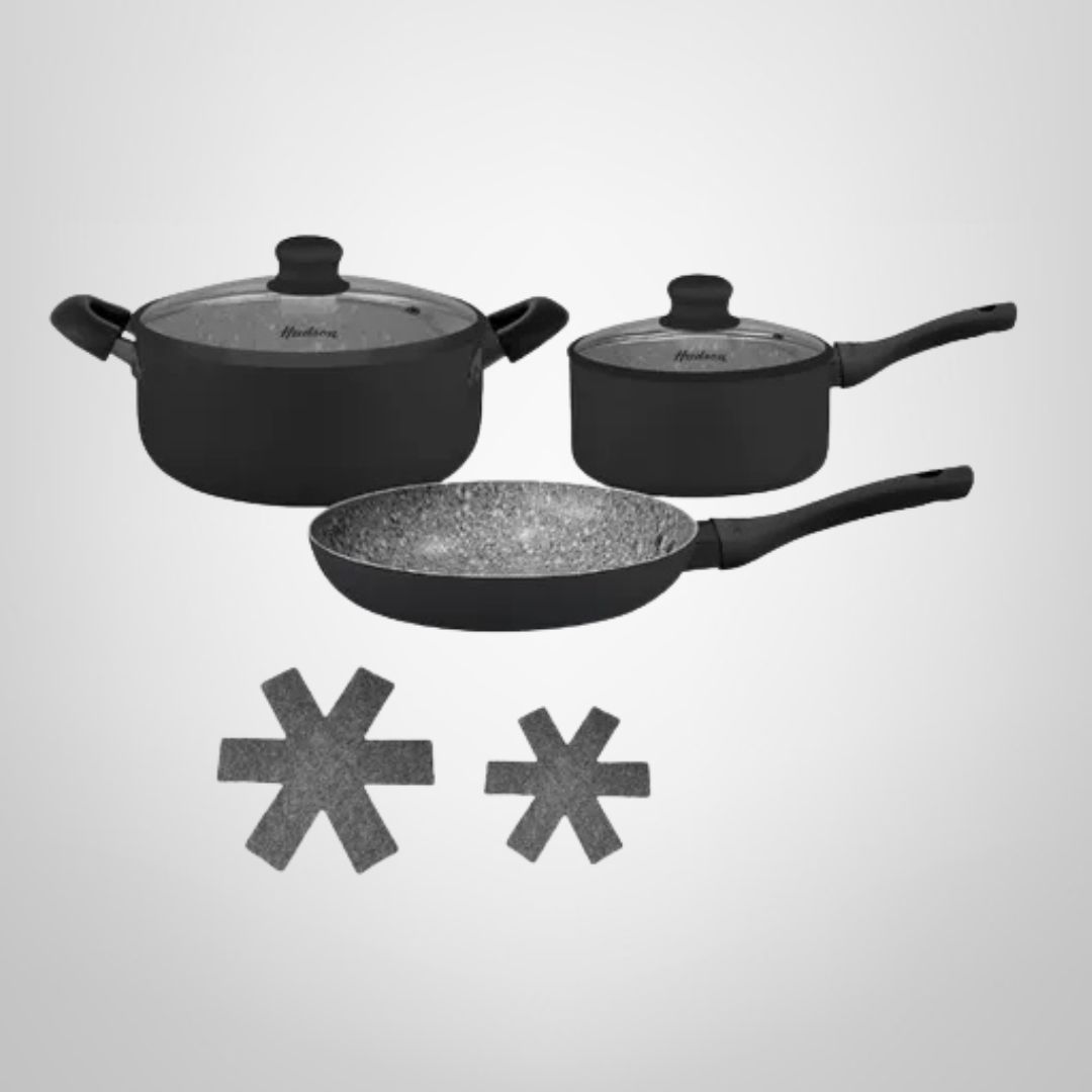 Juego de Ollas de Cocina 7 Piezas &quot;Granito Black&quot; HUDSON