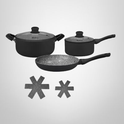 Juego de Ollas de Cocina 7 Piezas &quot;Granito Black&quot; HUDSON