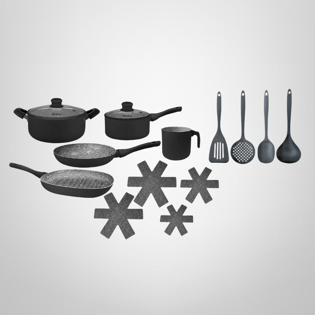 Juego de Ollas de Cocina 15 Piezas &quot;Granito Black&quot; HUDSON