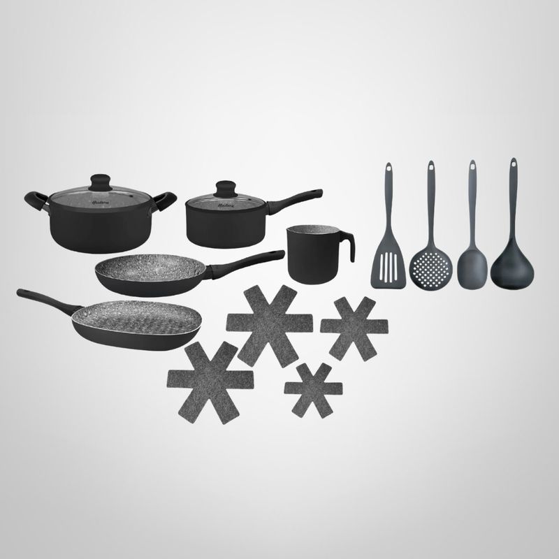 Juego de Ollas de Cocina 15 Piezas &quot;Granito Black&quot; HUDSON