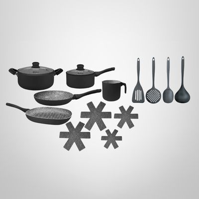 Juego de Ollas de Cocina 15 Piezas &quot;Granito Black&quot; HUDSON