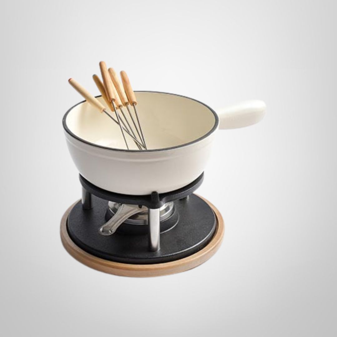 Set Fondue de Hierro Fundido con Esmaltado Crema