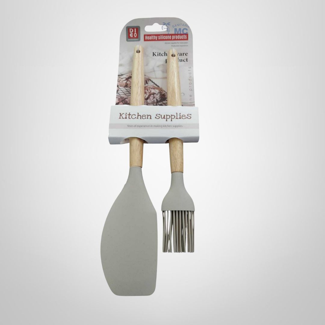 Set Espatula + Pincel de Silicona c/Mango de Madera