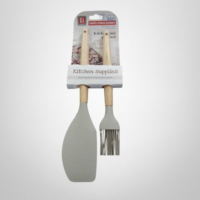 Set Espatula + Pincel de Silicona c/Mango de Madera