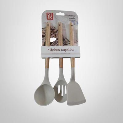 Set Cucharon+ Espatula + Cuchara de Silicona c/Mangos de Madera