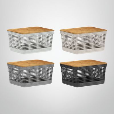 Cesta Organizadora con Tapa de Bambú 8 litros OU &quot;Grid&quot;