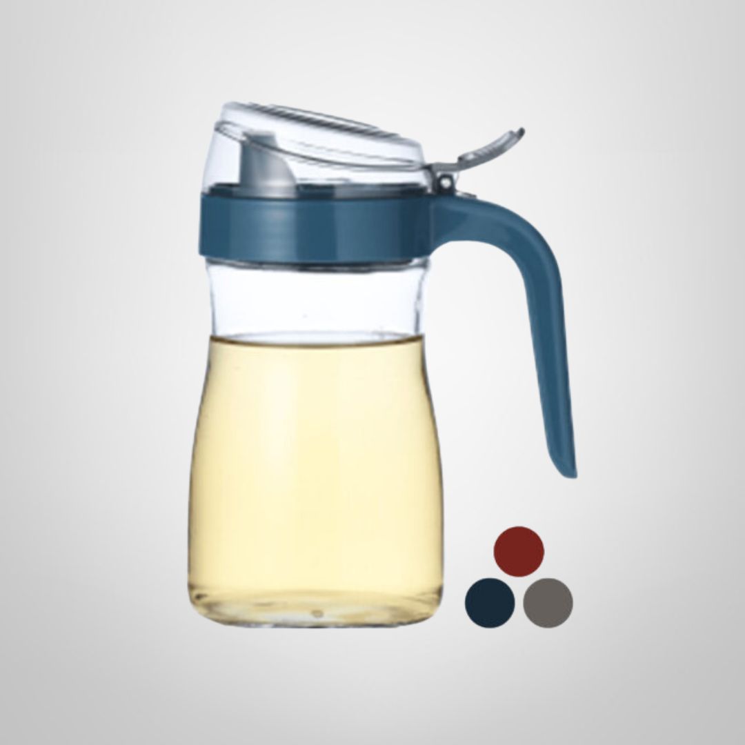 Aceitera de Vidrio c/Asa Plastica 550ml 7,5x18cm (Varios Colores)