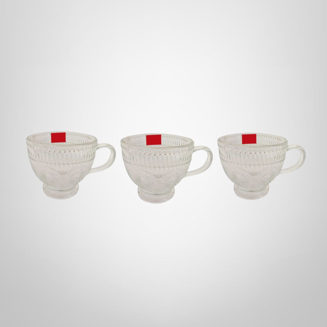 Set x3 Tazas de Vidrio Labradas &quot;Maya&quot; 11x9cm