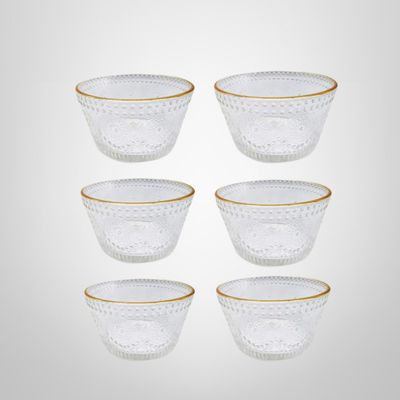 Juego x6 Compoteras de Vidrio Labradas c/Borde Dorado 6x12cm
