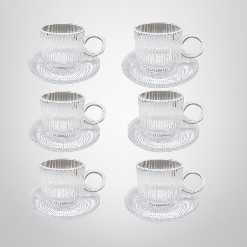 Juego de Tazas de Vidrio Labradas c/Platillos x6
