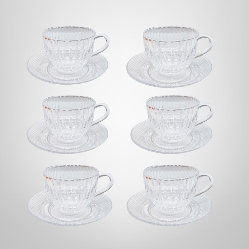 Juego de Tazas de vidrio Labradas c/Platillos x6