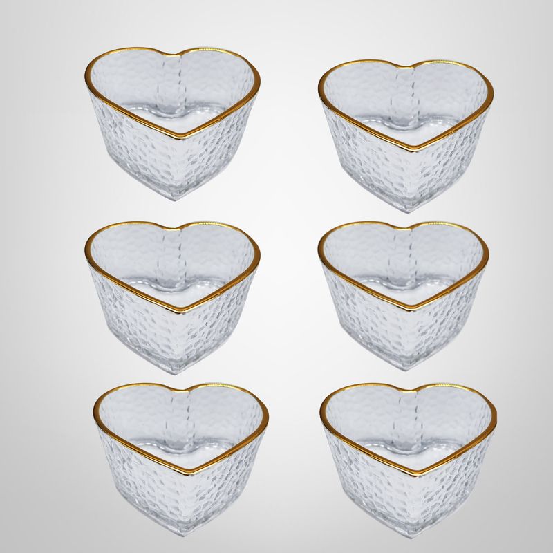 Juego Bowls de Vidrio Corazon Labrados c/Borde Dorado x6