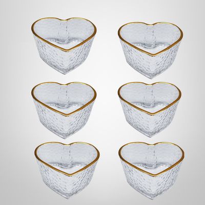 Juego Bowls de Vidrio Corazon Labrados c/Borde Dorado x6